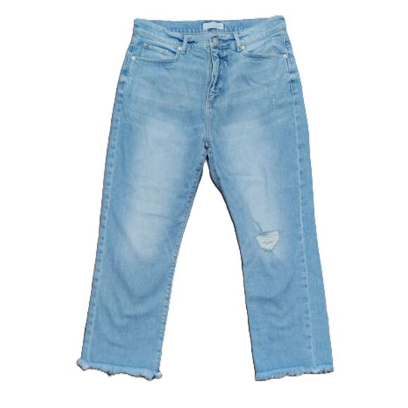 LOFT Straight Crop High Rise Lightly Distressed Raw Hem Jeans Sz 8 / 29 Women's - Picture 1 of 5